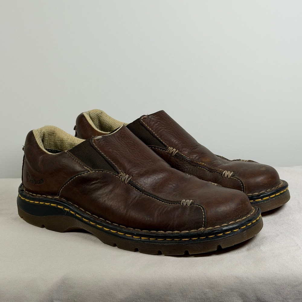 Dr. Martens 11233 Brown Leather Slip On Loafers Mens Size 8 Square Toe